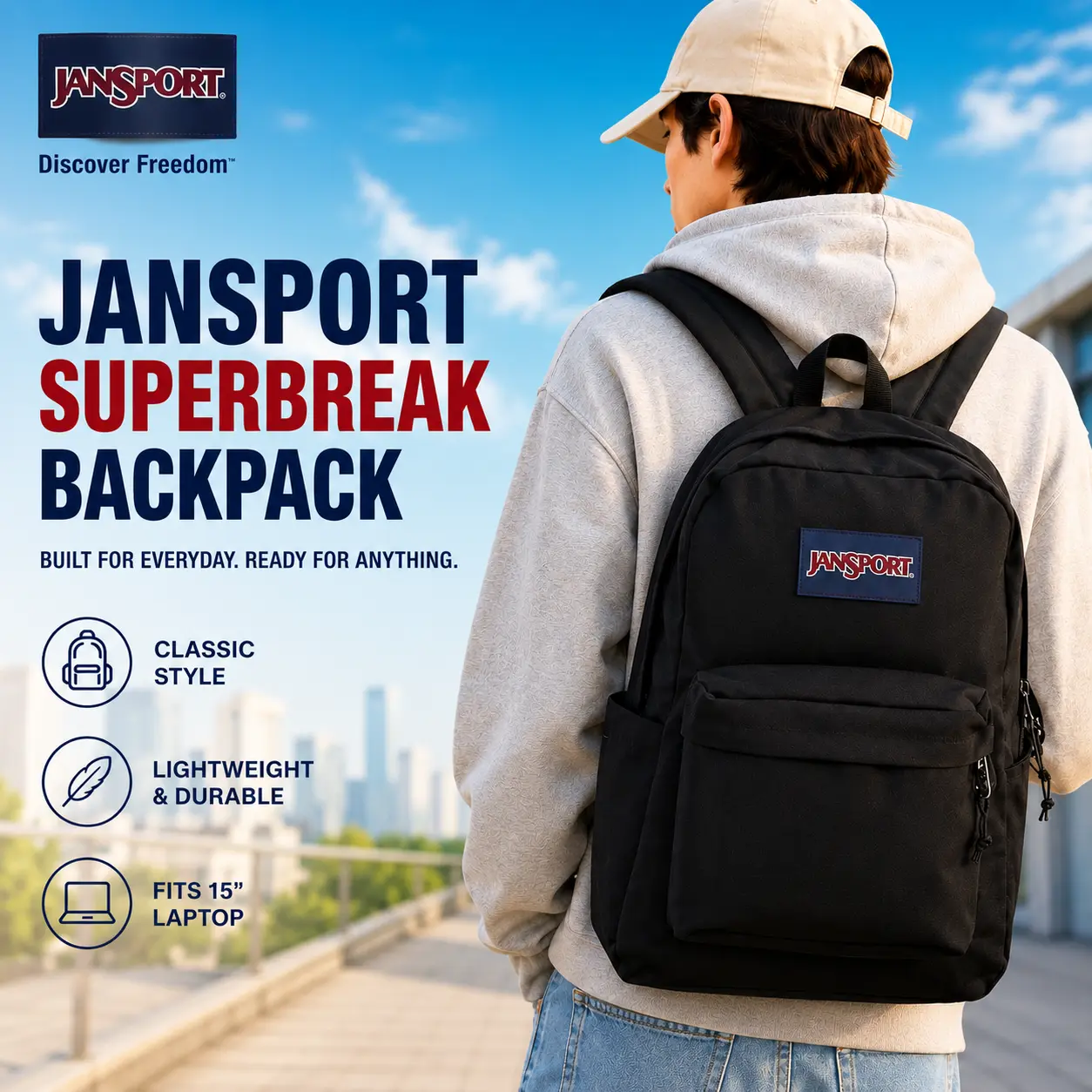 JanSport SuperBreak Backpack - 5.5 x 12.5 x 16.5 inches, Lightweight-Durable Unisex Classic Bookbag for Adults, Back to School Haul, First Day of School, with Adjustable Shoulder Strap, Front Organizer Pocket, Laptop Compatible