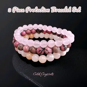 3 Piece Loving and Grounding Energy Bracelet Set With Rose Quartz, Striped Rhodonite, Peach Aventurine Natural Stones 8mm Elevate Your Style Enhance Emotional Balance Elegant Look