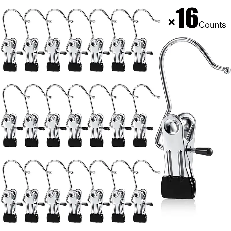 Ultimate Lightweight 16 Counts Anti-Rust Hanging Clips Clothespins, Travel Leggings Skirt Hanger Organizer for Home & More, Spacesaving Magic Hat & P