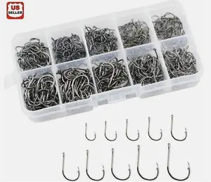 500pcs Fish Hooks 10 Sizes Fishing Black Silver Sharpened With Box Quality kit fish  hooks