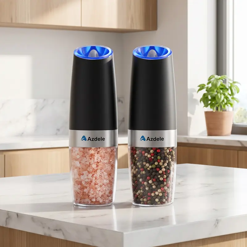 【Deals for You Days】2-Pack Heavy-Duty Automatic Electric Salt and Pepper Grinder Set - Seasoning Kitchen Utensils with 1-Button Ease, Automatic Operation, LED Indicator Light, Adjustable Coarseness, Large Capacity, Battery-Powered, 2-Pack for Pairing