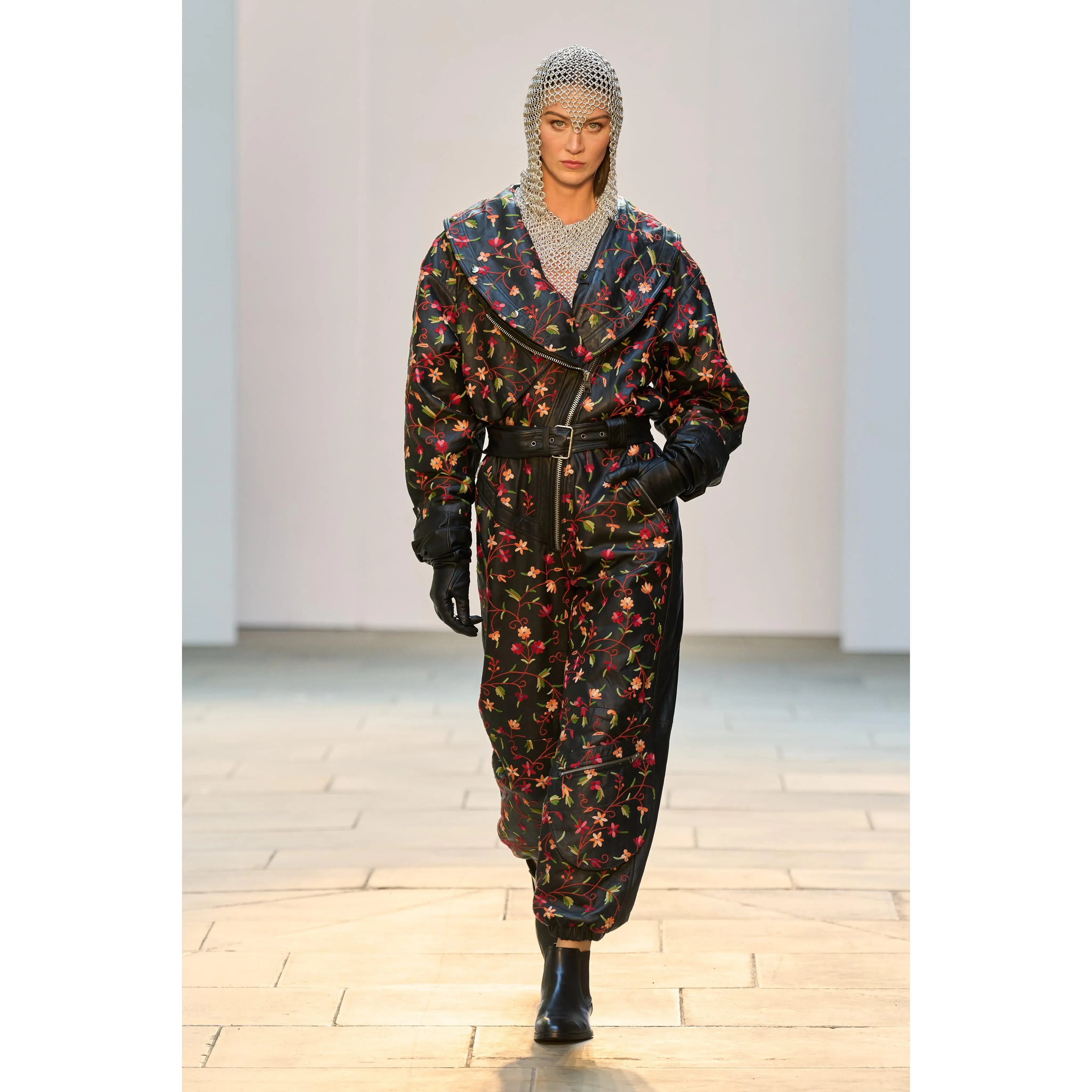 ATHENA LEATHER EMBROIDERED JUMPSUIT