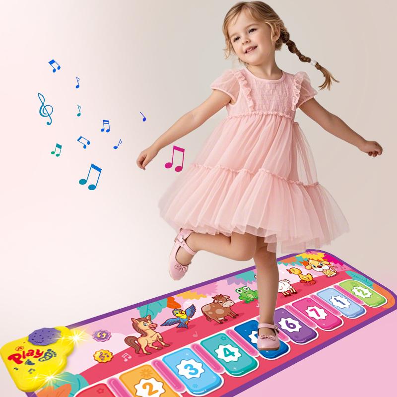 Interactive music game mat with piano keys, dance pad, and lighting effects - Children's educational dance mat with musical notes and colorful animals - Birthday/Christmas/Halloween gift suitable for boys and girls - Floor piano toy