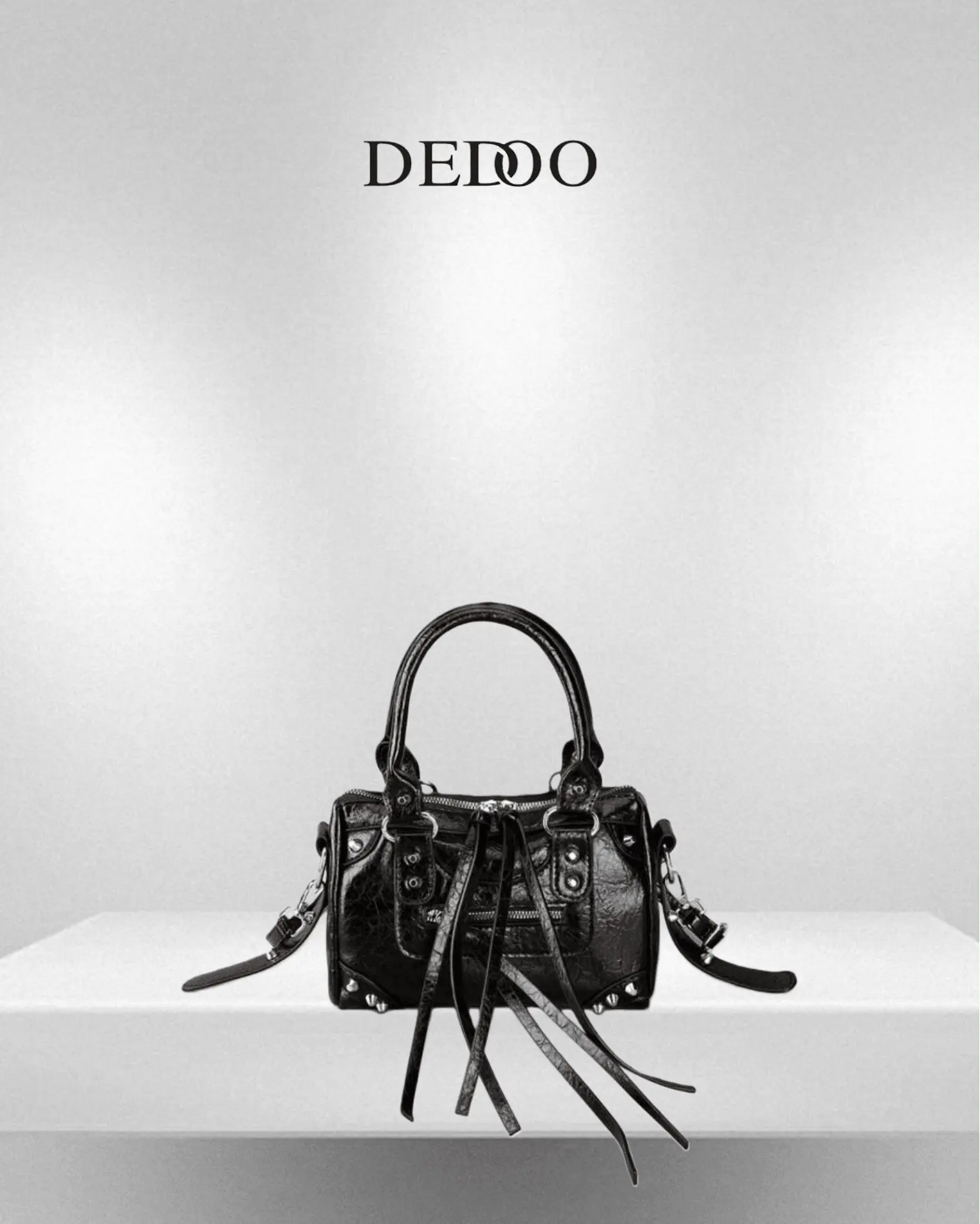 Black Splicing Rivets Inlaid Metal Tassels Zip Decoration Hand Bag Retro PU Material Loop Band Decorative Rivets Inlaid Double Handles Underarm Bag Adjustable Long Shoulder Strap Design Zip Closure Sweet Cool Style Biker Bag Y2K Punk Style Square Bag