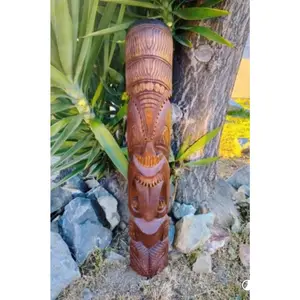 Hand Carved Hawaiian Style Tiki Tongue Wooden Mask 39"x 6"in