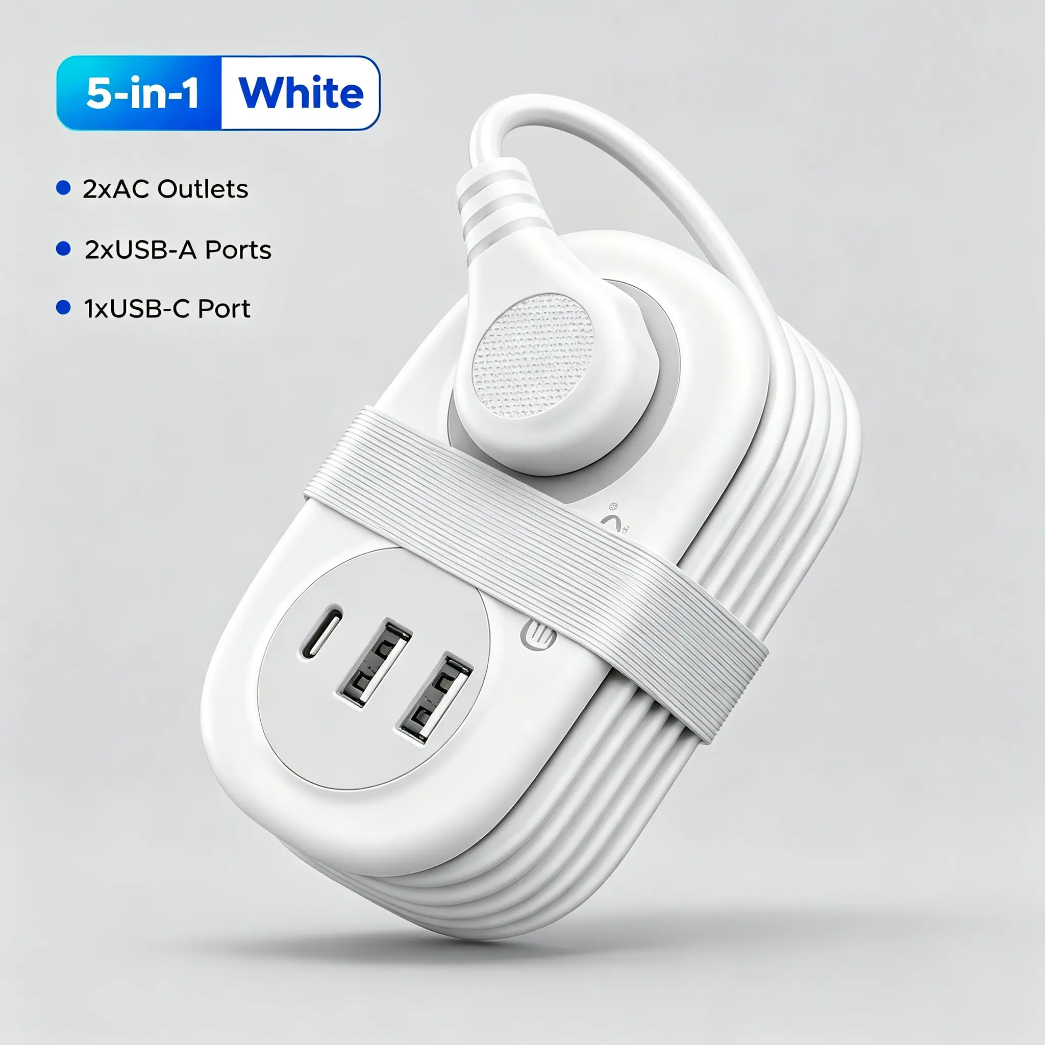 ORICO USB-C Fast Charging Travel Power Strip - Wall Socket Extension Adapter Sockets with 2 AC Outlets, USB Ports, 3.7ft Flat Plug Extension Cord, Cruise Approved, Compact for Business Travel/Offices, Rectangle for Bags, Ideal for Hotels/Dorms