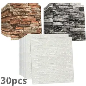 30pcs 3D Brick Pattern Wallpaper Stickers, Self-Adhesive Foam Wall Decals, Thick Design, Easy Peel & Stick, Cleanable, Suitable for Living Room Kitchen Bedroom Dorm Office Decor, Textured Wall Paper