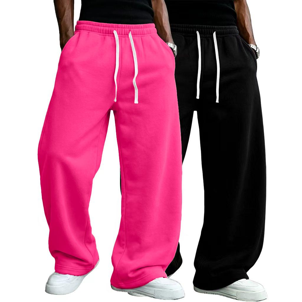 Men’s solid-color fashion athletic pants suitable for all seasons; straight wide-leg street dance casual pants; comfortable long loungewear pants; plus-size casual athletic pants—fashionable