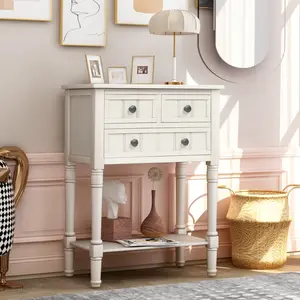 [SOIYELIFE]  Narrow Console Table, Slim Sofa Table with Three Storage Drawers and Bottom Shelf (Ivory White) entryway console table