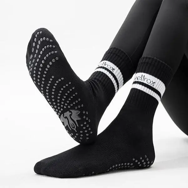 Wellrox Women’s Breathable Non-Slip Cotton Crew Socks - Grip Socks for Reformer Pilates, Gym Workouts with Grip Sole, Studio Workouts, Anti-Skid, Easy To Pair