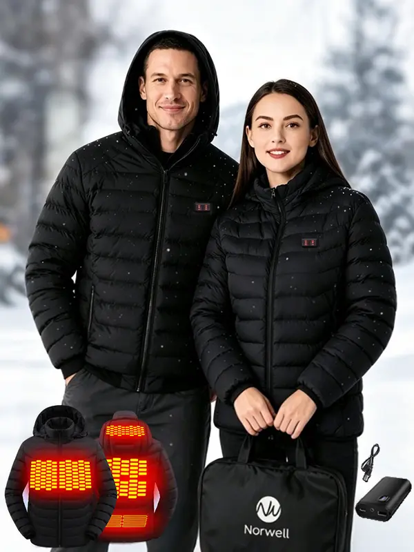 Norwell Heated Hoodie Jacket for Men Women with 7.4V/3A 5000mAh Battery Pack, Dual Control 5Heat Zones Waterproof Comfort Basic Coat,Unisex Winter Outdoor Heating Jacket Hunting Skiing Black,Valentine's Day,Father's Day,Christmas Gift【Includes Power Bank】