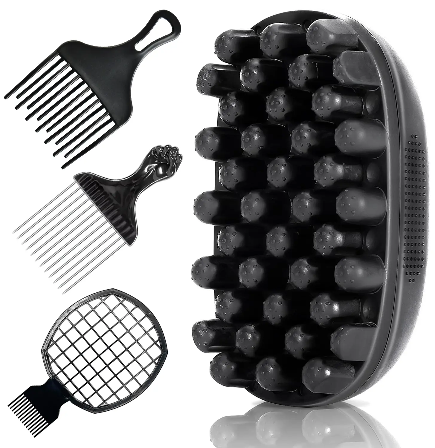 4-Pack Dual-Head Stainless Steel Curling Brush Set for Black Coily & Afro Kinky Hair - ASMR Head Massager, Scalp Itch Relief Tool for Male, Bouncy Curls Styling Beauty Accessory
