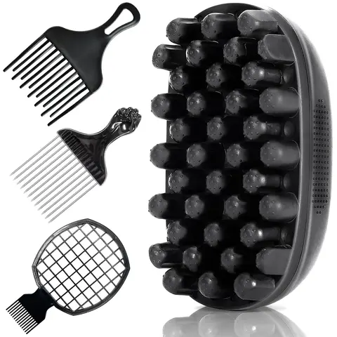 4-Pack Double-Sided Stainless Steel Curl Defining Brush Set for Black Coily & Afro Kinky Hair - ASMR Head Massager, Scalp Itch Control Tool, Female Hair Styling Accessory for Bouncy Curls