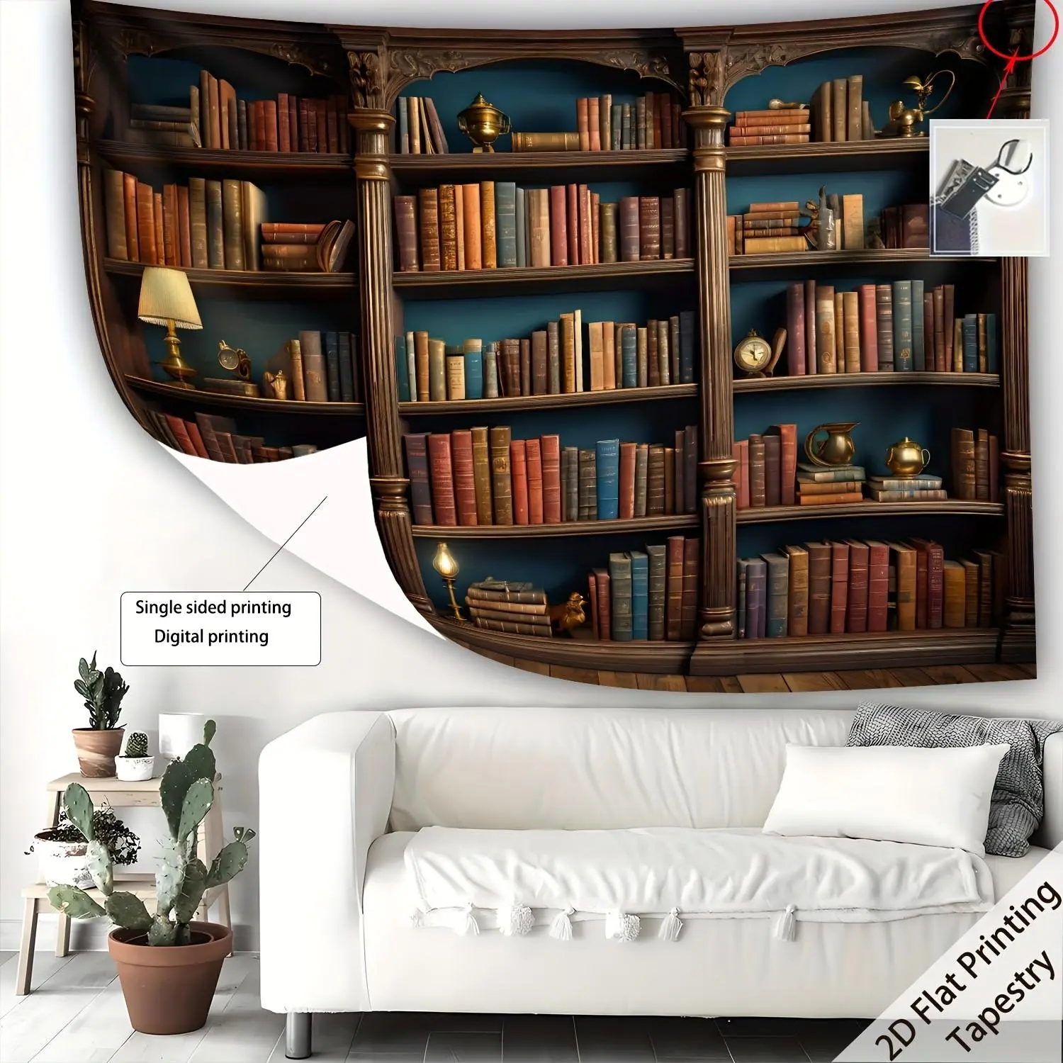 Vintage Floral Full Wall Bookshelf Tapestry, European Luxury Background Cloth for Bohemian Bedroom & Living Room Decor, Aesthetic Meditation Space Decoration Scarf