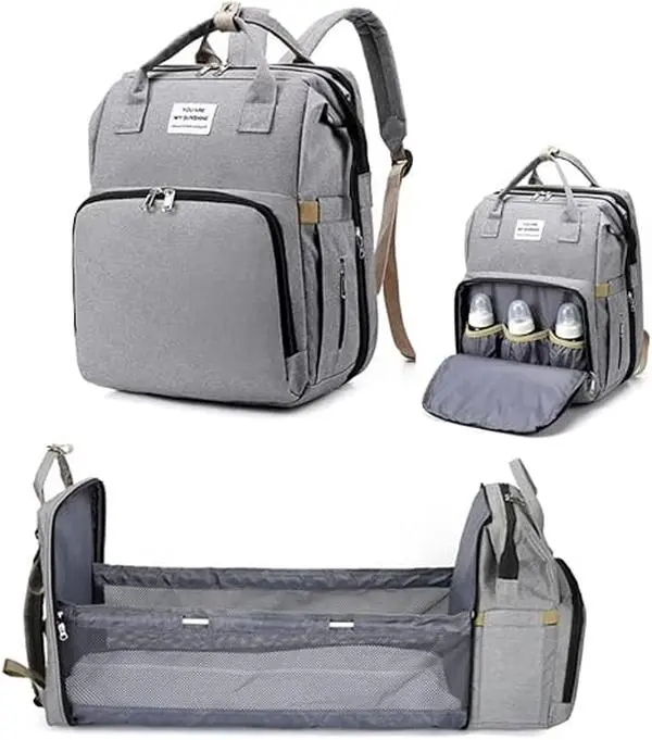 Diaper bag backpack with Changing Station, Diaper Bag Backpack for Moms Dads with USB Charging Port, Baby Shower Gifts, Large Capacity diaper backpack Foldable Diaper Bag with Changing Bed  diaper  bag