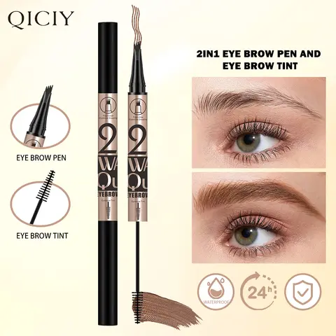 QICIY 2-in-1 Eyebrow Pencil-Tint, 24H Waterproof Long-Lasting Eyebrow Makeup, Fast Styling Fix, Natural Looking Brows, Hair-like Brows, Liquid Liner Compatible, All Skin Types, Drugstore Single Item for Adults