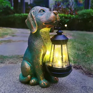 Dog Garden Statues with Solar Lantern Outdoor Decor Dog Solar Figurines Lights Decorations for Patio Yard Lawn Ornaments Gifts for Birthday Easter Housewarming