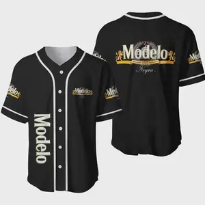 Modelo Negra Beer Baseball Jersey Unisex Oversized Black Gold Lion Crest 1925 Vintage Streetwear Summer Casual Comfort Button-Down Shirt Beer Lover Men Women