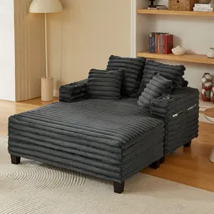 (2 Boxes Shipped)Amsleekey Oversized Corduroy Lounge Chair – Extra Deep Chaise Sofa for Reading, Napping & Living Room Relaxing