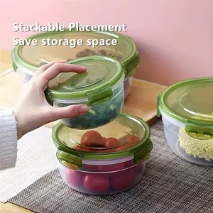 4pcs Kitchen & Fridge Storage Containers Round Airtight Clear PP Material Microwave Safe Stackable Food Organizers for Kitchen Organization