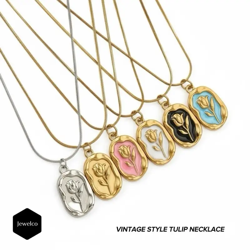 Jewelco Vintage Tulip Flower Pendant Necklace Non-Tarnish Hypoallergenic 18K Gold Plated for Women