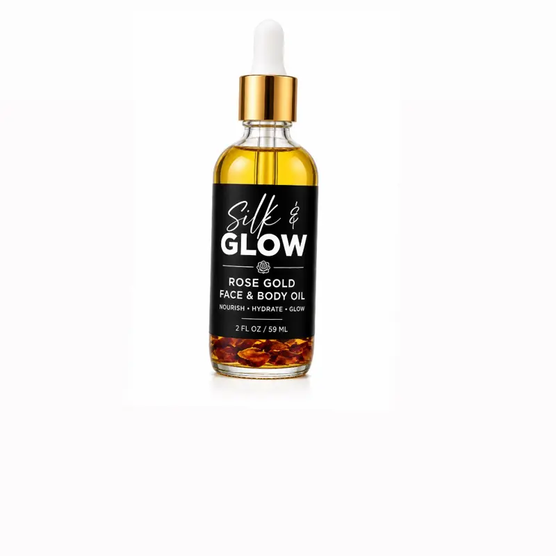 GLOW Rose Gold Facial Oil - Serum for Skincare with Gold-Shining Finish in Glass Bottle - Lightweight Formula for Fine Lines, Dark Spots & Acne - Comfort