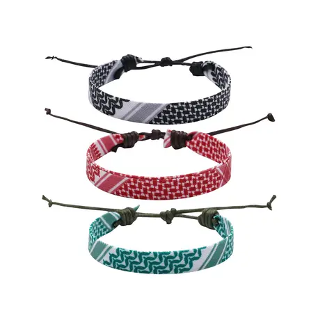Kuffiyah Pattern Braided Bracelet - Boho Style, Allergy-Free Hypoallergenic for Daily Wear, Adjustable Elastic Cord, Easy and Comfortable Hypoallergenic Dacron Unisex Fashion Jewelry