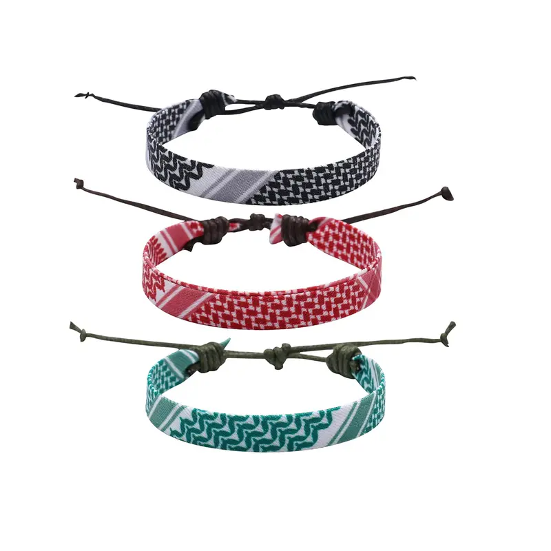 Kuffiyah Pattern Braided Bracelet - Boho Style, Allergy-Free Hypoallergenic for Daily Wear, Adjustable Elastic Cord, Easy and Comfortable Hypoallergenic Dacron Unisex Fashion Jewelry