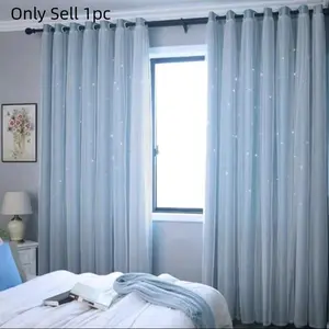 1pc Blackout Curtains For Kid Girls Bedroom Living Room Darking Double Layer Star Cut Out Wall Home Decor Grommet Window Curtains, Privacy Grommet Curtains, Blackout Window Cover
