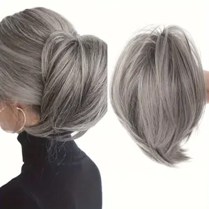 Elegant Messy Bun Hair Clip for Women - 8" Straight Synthetic Ponytail Extension, Black Artificial Hair Donut Chignon Hairpiece with Comb, High-Temperature Fiber, Women'S Hairstyling Accessory, Easy Attach Hairpiece | Elegant Ponytail | Hig