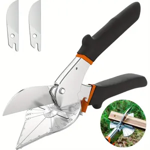 3pcs Precision Miter Shears Set with Adjustable Angle 45°-135°, Includes 2 Extra Blades - Ideal for Clean Cuts on Molding, Trim & Soft Wood - Durable Carbon Steel, Polished Chrome Finish, Comfort Grip Handle