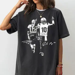 Patriot Apparel, Drake Maye & Tom With Signature Shirt, Football Y2k Rap Tee, New England Football Vintage T-Shirt, Game Day Shirts, Classic New England Fan Apparel, New England Football Gear, New England Sports Fans