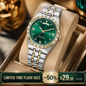 Men's Luxury 40mm Round Face Dress Watch, Fluted Bezel, Stainless Steel Construction, Day-Date Display, Ideal for Business Use, Perfect Gift for Men