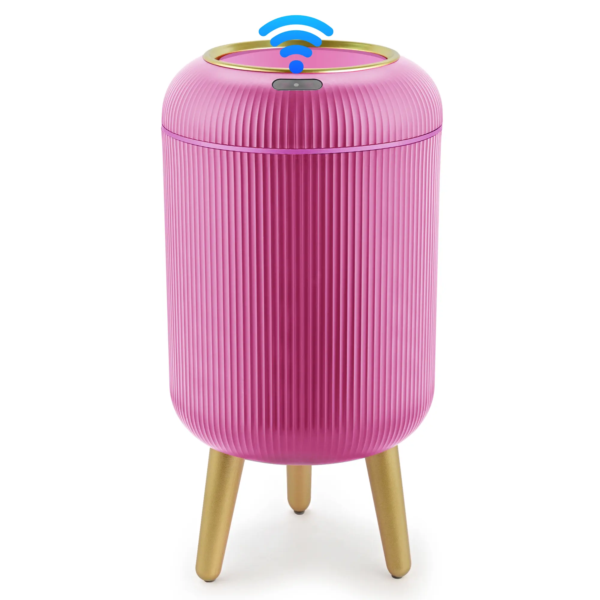 Pukomc ABS Eco-Friendly Motion Sensor Trash Can - Touch-Free Waterproof 2.6 gal Bin, 8''L×8''W×16.3''H, for Bathroom, Kitchen Indoor/Outdoor Home Supplies (White, Pink)