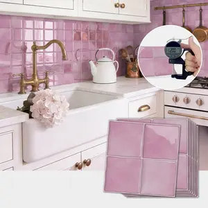 12/24PCS D-PBS Epoxy 3D Gradient Pink Large Square Tile Stickers, PET+PU Waterproof Oil-Proof Wall Decor for Kitchen Bathroom