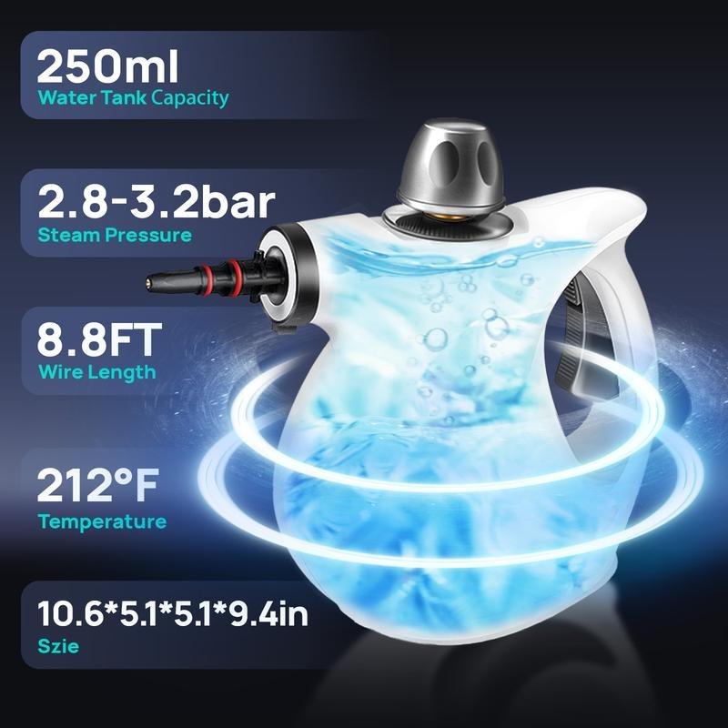 Pressurized Handheld Multi-Surface Natural Steam Cleaner with 12 pcs Replacement Parts , Multi-Purpose Steamer for Home Use, Kitchen and Car