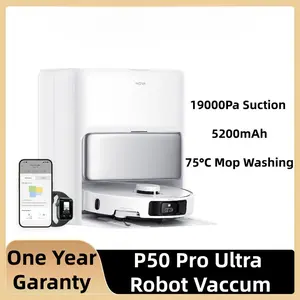 P50 Pro Ultra Refurbished B2 Robot Vacuum And Mop, 19, 000Pa Suction with Anti-Tangle Brush, Removable And Liftable Mop for Carpet And Floor, 167 Degree Mop And Washboard Self Drying And Cleaning, Auto Empty And Refill White