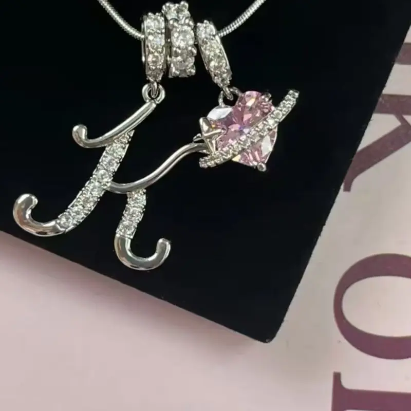 Women's A-Z Letter Pendant Necklace, Zirconia Charm, Alphabet Detail Pendant, Adjustable Snake Chain, Fashion Jewelry, Party Accessory, Valentine's Gift, Adjustable Length Necklace, Dainty Initial Necklaces