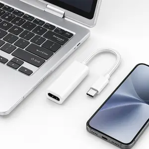 4K 60Hz USB C to HDMI Adapter, White Braided Type C HDMI Converter for iPhone iPad MacBook Galaxy Surface ThinkPad usb-c data