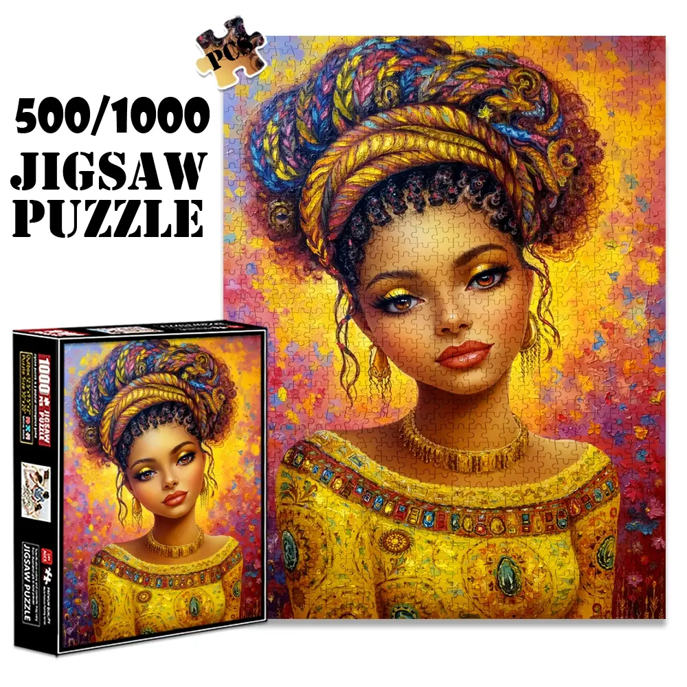 1pc 1000 piece adult puzzle 70x50cm Woman with Colorful Turban and Ornate Yellow Outfit 500 pieces of paper jigsaw puzzle, suitable for adults and families, large-scale DIY puzzle interactive toy Art Puzzles g
