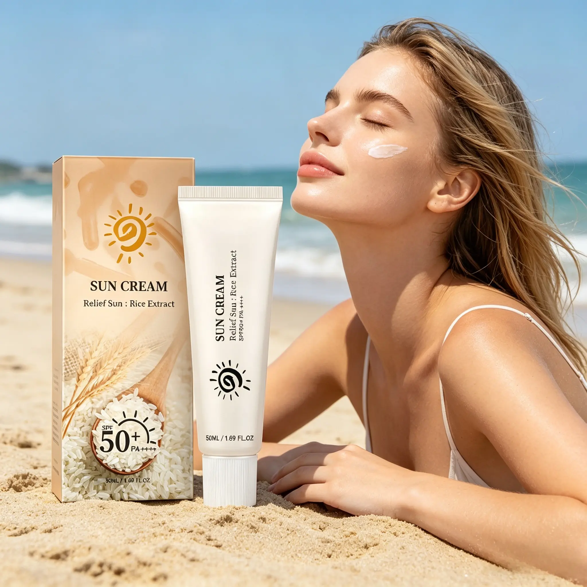 Tinted Facial Sunscreen Cream SPF 50 PA+++ (50ml) - UV Protection, Hydrating, Lightweight, Non-Greasy with Niacinamide, Green Tea, Rice Bran Oil, Ginseng for Sensitive Skin, Radiant Aesthetic Glow Daily Care, All Skin, Smoothing, Radiant Skin, Neck