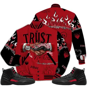 Retro Bloodline 12s Outfit Varsity Jacket, Trust No One Fire Sneaker Color Matching Shirts