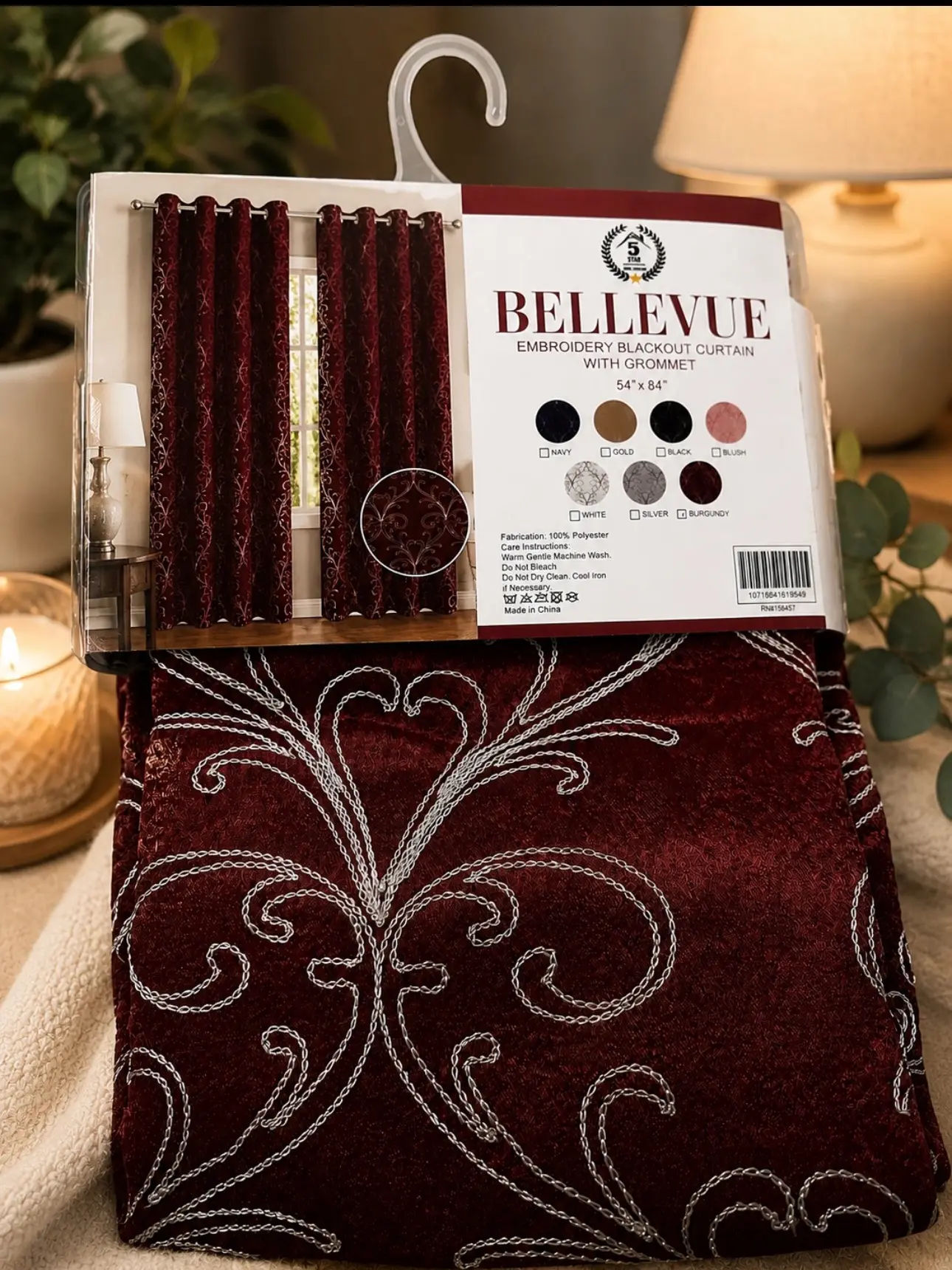 Bellevue embroidery blackout curtain with grommet