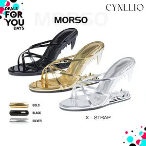 CYNLLIO Morso Sandals For Women Metallic Tiger Teeth Heels Sandals Shark Teeth Heel Open Round Toe Hollow Gothic Cross Strap Spring Summer Graduation Heels Shoe Deals For You Days