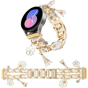 20MM Stylish Metal Watch Band Compatible with Samsung Galaxy Watch 7 6 5 4 40/44mm,Watch 4 Classic 42/46mm,Watch 3 41mm,Active 2,Gear S2 Classic,Cuban Chain Wristband with Cute Pendants for Women