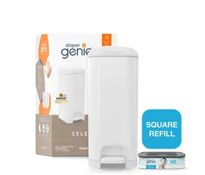 Diaper Genie Select Pail,White,Stainless Steel, 1 Diaper Pail,1 Square Refill-165 Ct, Infant