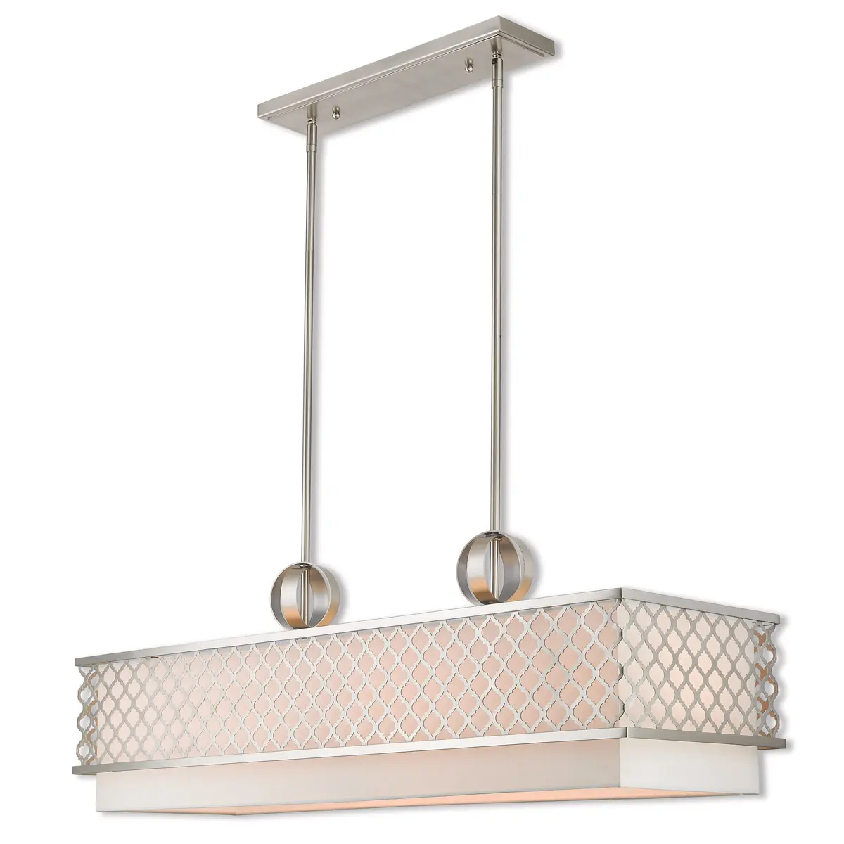 12.5 inch 6 Light Brushed Nickel Linear Chandelier with Hand Crafted Off-White Fabric Shade