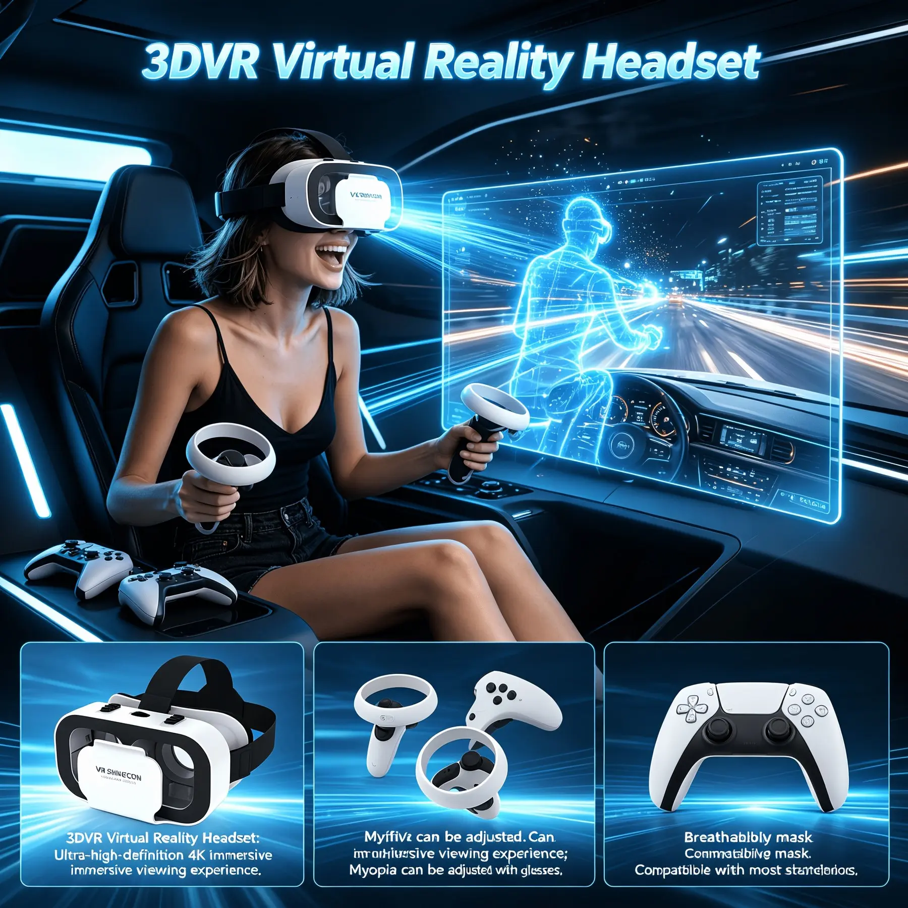 The 3DVR Virtual Reality Headset Offers High-Definition 4K Viewing Quality, with Adjustable Settings for Myopia.It Enables You to Enjoy Imax-Level Cinematic Experiences at Home.It Is an Ideal Gift for Halloween And Christmas