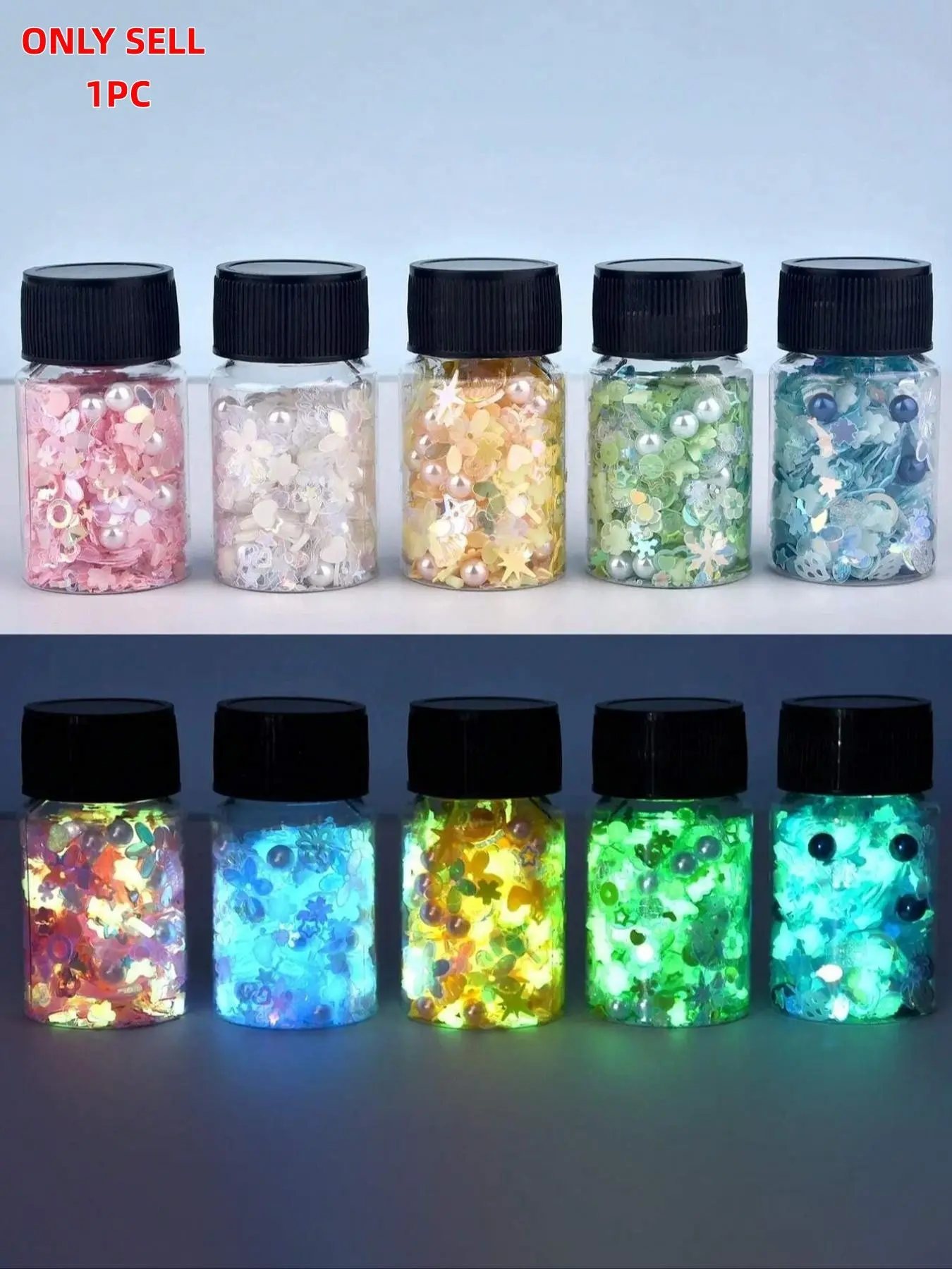 1 Pcs Mixed Luminous Soft Clay Resin Filler Cherry Blossoms Heart Star Slices Polymer Clay Sprinkles Jewelry Making Nail Art Decor Soft Texture Cherry Blossom Glitter Nail Decoration Supplies