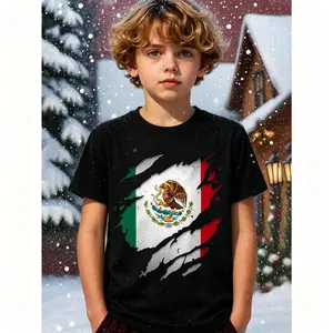[100% Cotton] Kids Proud Mexican Shirts Chicano Latino Torn Ripped Mexico Flag T-Shirt For Boys Girls